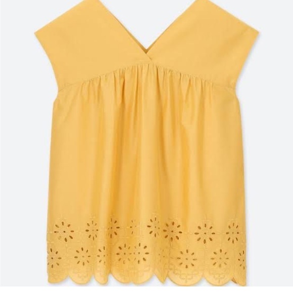 🎉UNIQLO EMBROIDERED eyelet blouse top - yellow - Size M - Picture 1 of 7